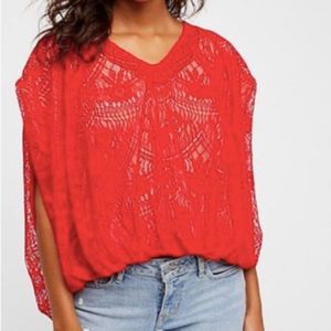 NWT Free People Red Lace Boxy Top
